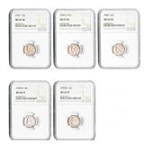 1937-1958 GEM BU US Silver Dime Lot [5 Coins] NGC