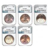 2009-2011 [5] $1 Silver Eagles PCI MS70