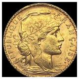 1912 French 20 Francs Rooster Coin CHOICE BU