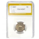 1867 Shield Nickel PGA MS67