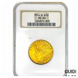 1914-D $10 Gold Eagle NGC MS63
