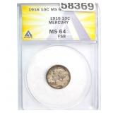 1916 10C Mercury Dime ANACS MS64 FSB