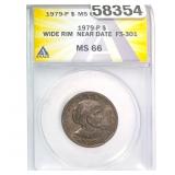 1979-P $1 Wide Rim Near Date ANACS MS66