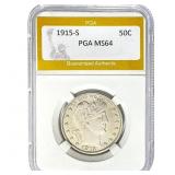 1915-S Barber Half Dollar PGA MS64