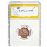 1918 Lincoln Wheat Cent PGA MS67 RED