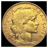 1908 French 20 Francs Rooster CHOICE BU