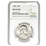 1958 50C Franklin Half Dollar NGC MS64 F