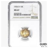 1936-D Mercury Silver Dime NGC MS67