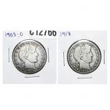 1903-O, 1913 Better Date Barber Half Dollar Lot [2