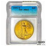 1909/8 $20 Gold Double Eagle ICG MS63