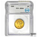 1900 $5 Gold Half Eagle ICG MS64
