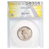 1942-D Washington Quarter ANACS MS66