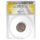1909 1C VDB DD OBV FS-1101 ANACS MS64 RB