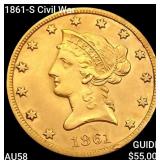 1861-S Civil War $5 Gold Half Eagle