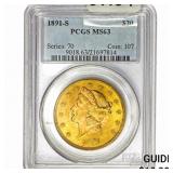 1891-S $20 Gold Double Eagle PCGS MS63