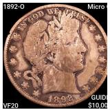 1892-O Micro O Barber Half Dollar