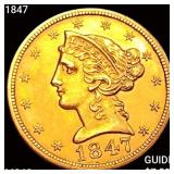 1847 $5 Gold Half Eagle CHOICE BU