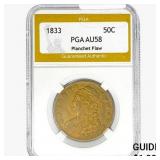 1833 Capped Bust Half Dollar PGA AU58 Planchet Fla