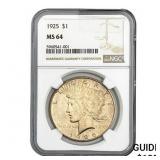 1925 Silver Peace Dollar NGC MS64