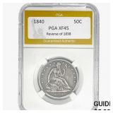 1840 REV 38 Seated Liberty Half Dollar PGA XF45