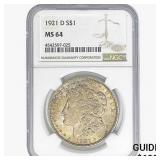1921-D Morgan Silver Dollar NGC MS64