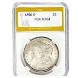 1890-O Morgan Silver Dollar PGA MS64