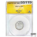 1917-S Mercury Silver Dime ANACS MS63