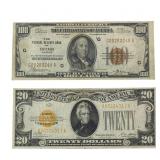 1928-1929 US $20 Gold Certificate and US $100 Nat