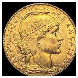 1909 French 20 Francs Rooster Coin CHOICE BU