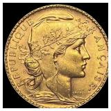 1908 French 20 Francs Rooster CHOICE BU