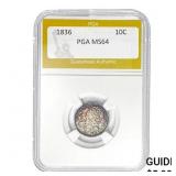 1836 10C Capped Bust Dime PGA MS64  MS64