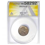 1913-S Lincoln Cent ANACS MS64 BRN
