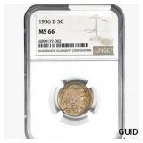 1936-D Buffalo Nickel NGC MS66