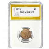 1874 Indian Head Cent PGA MS64 RED