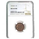 1918-S Lincoln Cent NGC MS64 RB