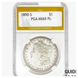 1890-S Morgan Silver Dollar PGA MS65 PL