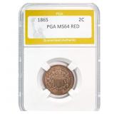 1865 Two-Cent Piece PGA MS64 RED