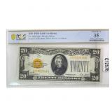 1928 US $20 Gold Certificate PCGS VF35 CHOICE