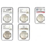 1881-1889 BU Morgan Silver Dollar Lot [5 Coins] NG