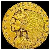 1910 Indian Head $2.50 Gold Quarter Eagl CLOSELY U