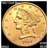 1861 Civil War $5 Gold Half Eagle