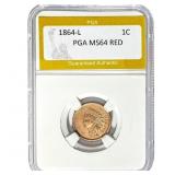 1864-L Indian Head Cent PGA MS64 RED