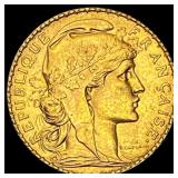 1913 20 Francs French Rooster Gold Coin CHOICE BU