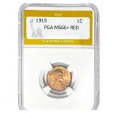 1919 Lincoln Wheat Cent PGA MS66+ RED