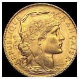 1906 French 20 Francs Rooster Coin CHOICE BU