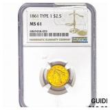 1861 $2.50 Gold Quarter Eagle NGC MS61 Type 1