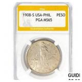 1908-S USA-Phil One Peso PGA MS65