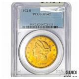 1902-S $20 Gold Double Eagle PCGS MS62