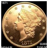 1871 $20 Gold Double Eagle CHOICE BU PL