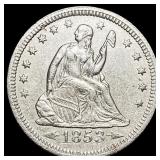 1853 Arrows Seated Liberty Quarter CLOSELY UNCIRCU